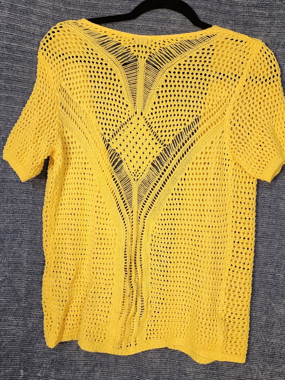 Cato Open-Front Yellow Crochet Short-Sleeve Cardigan - Picture 2 of 9